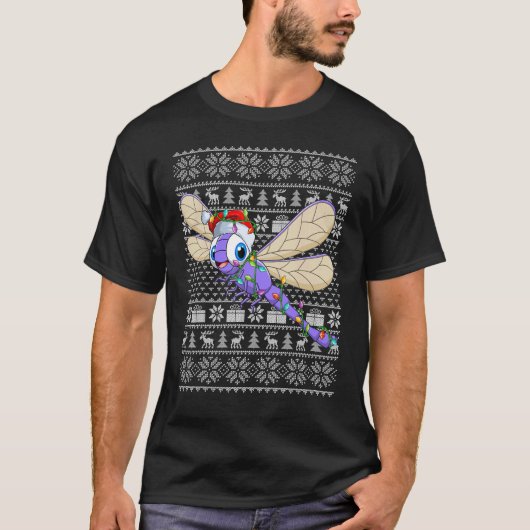 Ugly Sweater Style Xmas Lights Santa Dragonfly Chr T-shirt (Voorkant)