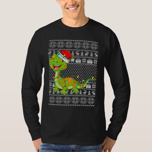 Ugly Sweater Style Xmas Lights Santa Gecko Christm T-shirt (Voorkant)