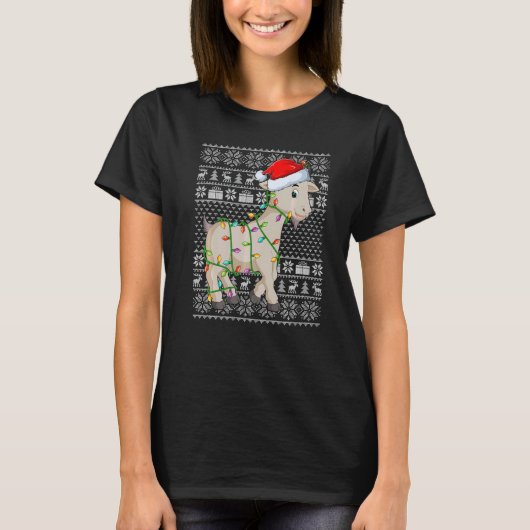 Ugly Sweater Style Xmas Lights Santa Goat Christma T-shirt (Voorkant)