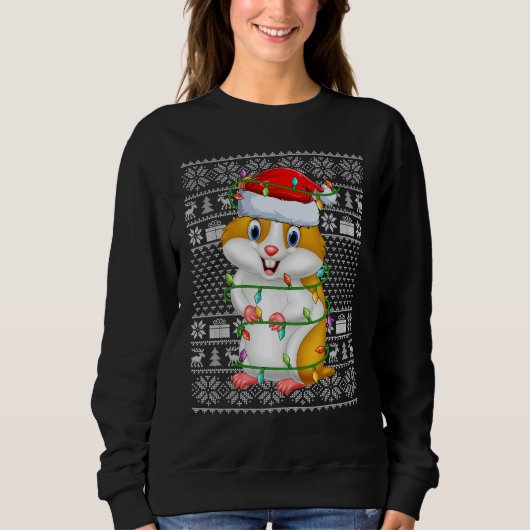 Ugly Sweater Style Xmas Lights Santa Hamster Chris (Voorkant)