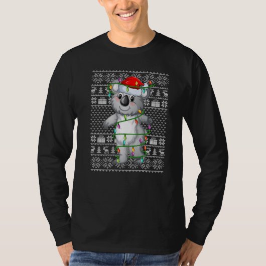 Ugly Sweater Style Xmas Lights Santa Koala Christm T-shirt (Voorkant)