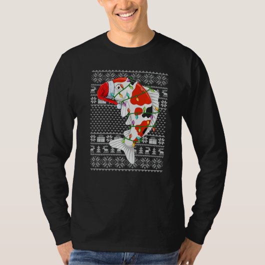 Ugly Sweater Style Xmas Lights Santa Koi Fish Chri T-shirt (Voorkant)
