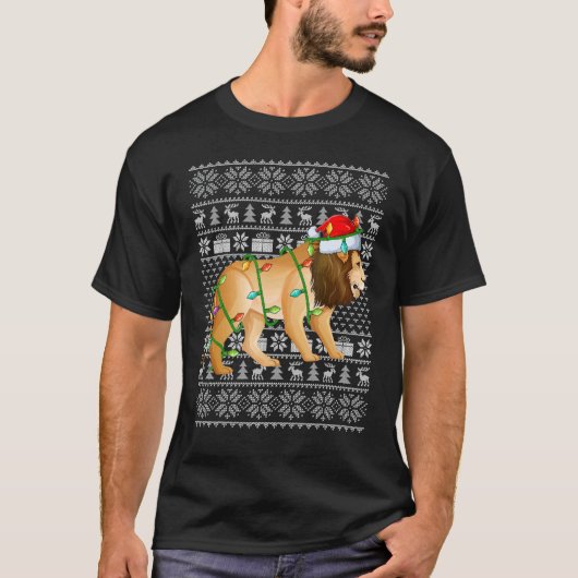 Ugly Sweater Style Xmas Lights Santa Mountain Lion T-shirt (Voorkant)