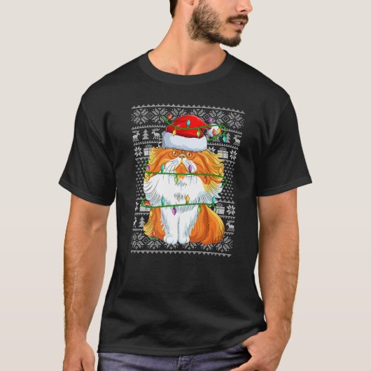 Ugly Sweater Style Xmas Lights Santa Persian Cat C T-shirt (Voorkant)