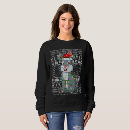 Ugly Sweater Style Xmas Lights Santa Rabbit Christ (Voorkant volledig)
