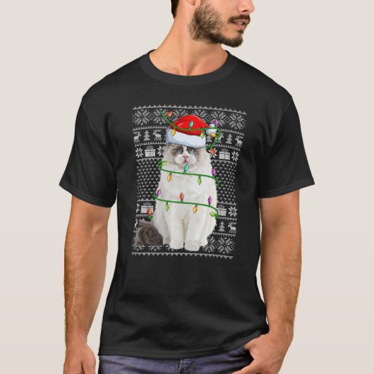 Ugly Sweater Style Xmas Lights Santa Ragdoll Chris T-shirt (Voorkant)