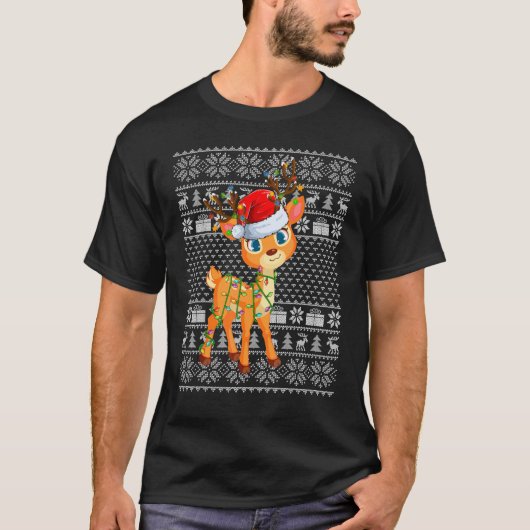 Ugly Sweater Style Xmas Lights Santa Reindeer Chri T-shirt (Voorkant)
