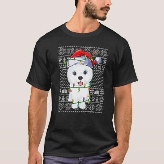 Ugly Sweater Style Xmas Lights Santa Samoyed Dog C T-shirt (Voorkant)