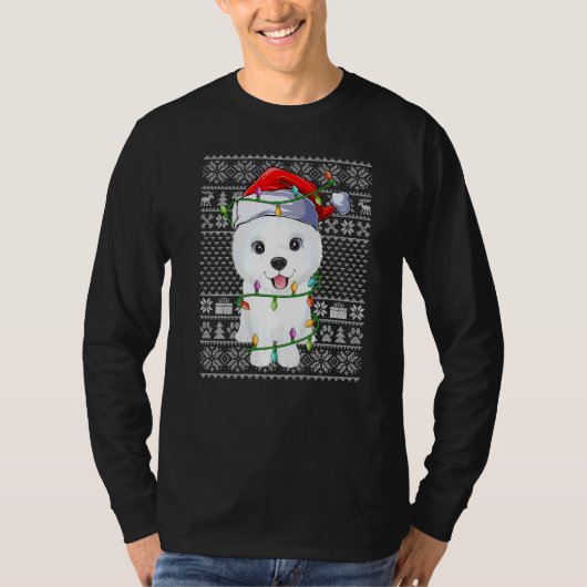 Ugly Sweater Style Xmas Lights Santa Samoyed Dog C T-shirt (Voorkant)