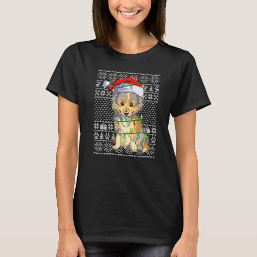Ugly Sweater Style Xmas Lights Santa Sheltie Dog C T-shirt (Voorkant)