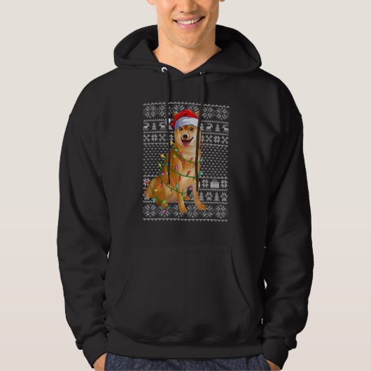 Ugly Sweater Style Xmas Lights Santa Shiba Inu Dog (Voorkant)