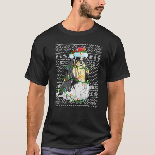 Ugly Sweater Style Xmas Lights Santa Shih Tzu Dog  T-shirt (Voorkant)