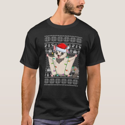 Ugly Sweater Style Xmas Lights Santa Sugar Glider  T-shirt (Voorkant)