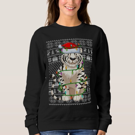 Ugly Sweater Style Xmas Lights Santa White Tiger C (Voorkant)