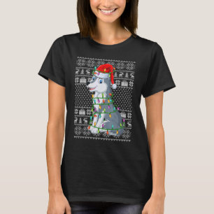 Ugly Sweater Style Xmas lights Santa Wolf Christma T-shirt