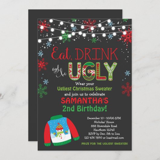 Ugly Sweater Verjaardag Uitnodiging / Kerstfeest (Voorkant / Achterkant)