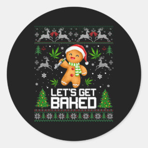 Ugly Sweater Weed Christmas Ronde Sticker