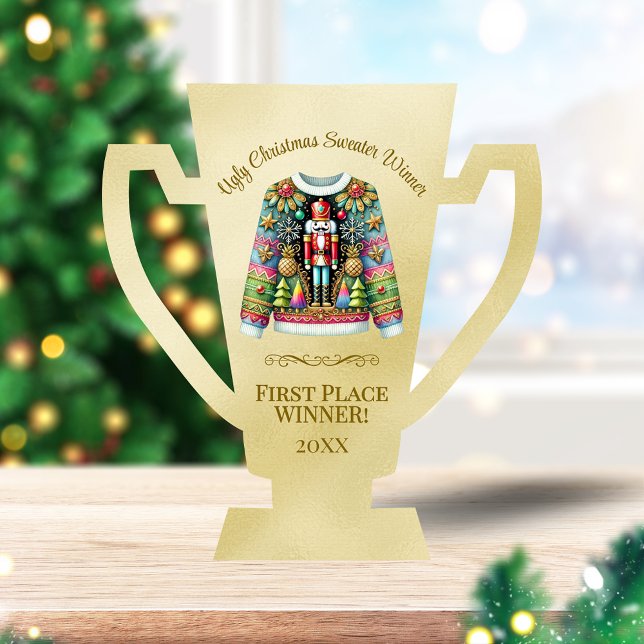 Ugly Sweater Winner Gold 1e plaats Trofee Staand Fotobeeldje (Creator heeft geüpload)
