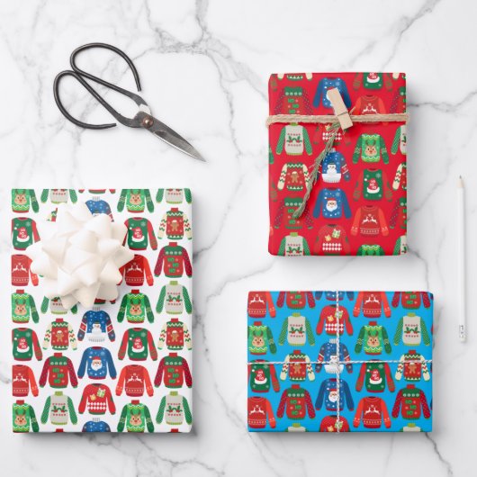 Ugly Sweater Wrapping Paper Flat Sheet Set van 3 (Voorkant)