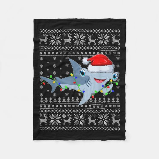 Ugly Sweater Xmas Lights Santa Hammerhead Shark Ch Fleece Deken (Voorkant)