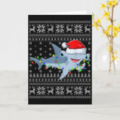 Ugly Sweater Xmas Lights Santa Hammerhead Shark Ch Kaart (Gele Bloem)