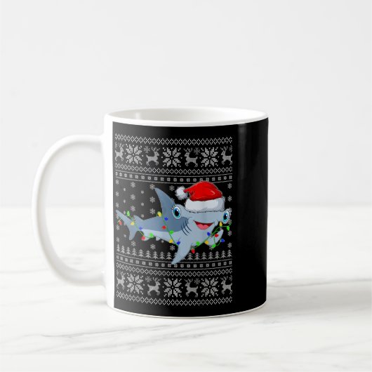 Ugly Sweater Xmas Lights Santa Hammerhead Shark Ch Koffiemok (Links)