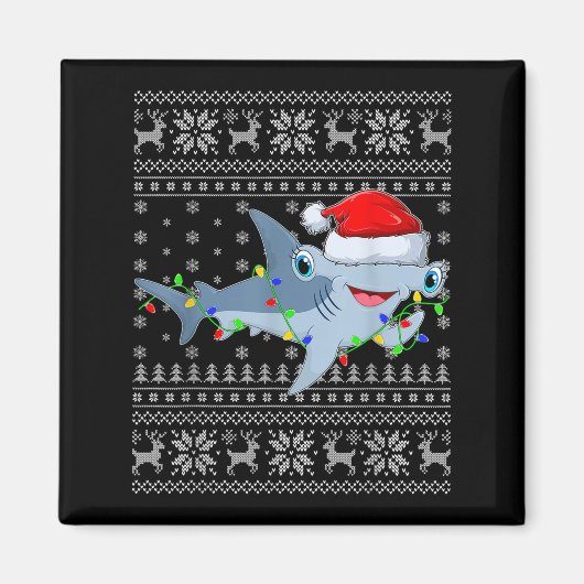 Ugly Sweater Xmas Lights Santa Hammerhead Shark Ch Magneet (Voorkant)