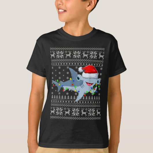 Ugly Sweater Xmas Lights Santa Hammerhead Shark Ch T-shirt (Voorkant)