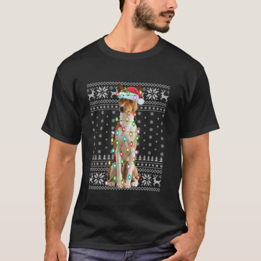Ugly Sweater Xmas Lights Santa Hat Basenji Dog Chr T-shirt (Voorkant)