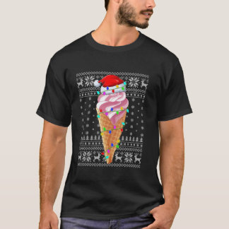 Ugly Sweater Xmas Lights Santa Hat Ice Cream Chris T-shirt