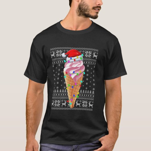 Ugly Sweater Xmas Lights Santa Hat Ice Cream Chris T-shirt (Voorkant)