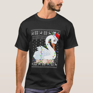 Ugly Sweater Xmas Lights Santa Hat Zwanenvogel Chr T-shirt