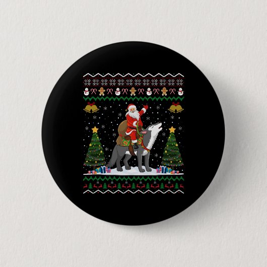 Ugly Wolf Xmas Gift Santa Riding Wolf Christmas T Ronde Button 5,7 Cm (Voorkant)