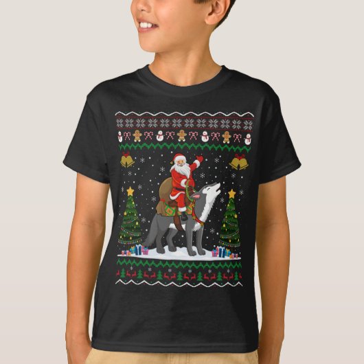 Ugly Wolf Xmas Gift Santa Riding Wolf Christmas  T-shirt (Voorkant)