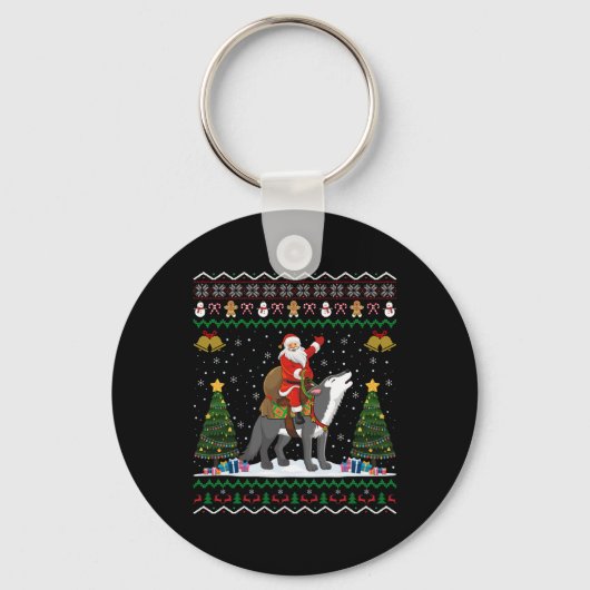 Ugly Wolf Xmas Gift Santa Riding Wolf Christmas T  Sleutelhanger (Voorkant)
