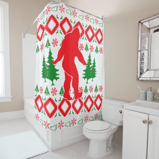 Ugly xmas Bigfoot Douchegordijn (In situ)