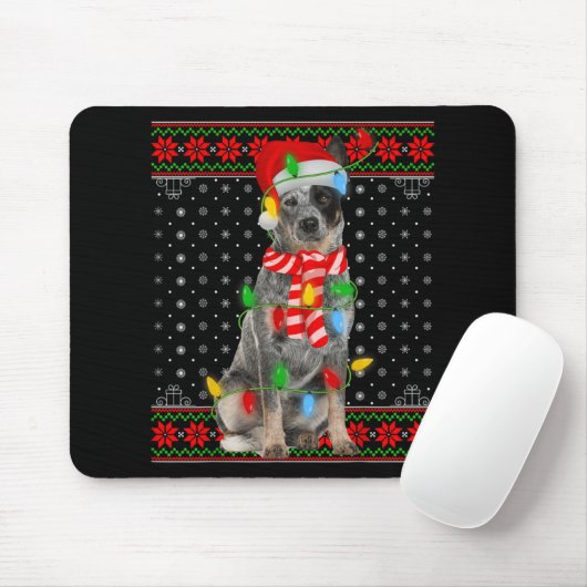 Ugly Xmas Dog Lights Santa Hat Blue Heeler Dog Chr Muismat (Met muis)