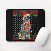 Ugly Xmas Dog Lights Santa Hat Blue Heeler Dog Chr Muismat (Met muis)