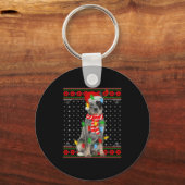 Ugly Xmas Dog Lights Santa Hat Blue Heeler Dog Chr Sleutelhanger (Voorkant)