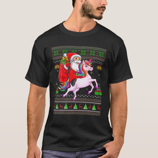 Ugly Xmas Funny Santa Claus Riding Collie Christma T-shirt (Voorkant)