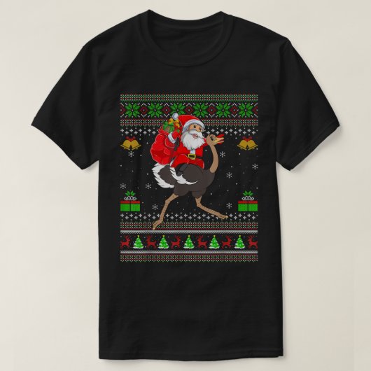 Ugly Xmas Funny Santa Claus Riding Emu Bird T-shirt (Design voorkant)