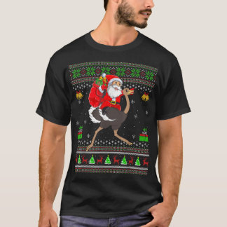 Ugly Xmas Funny Santa Claus Riding Emu Bird T-shirt