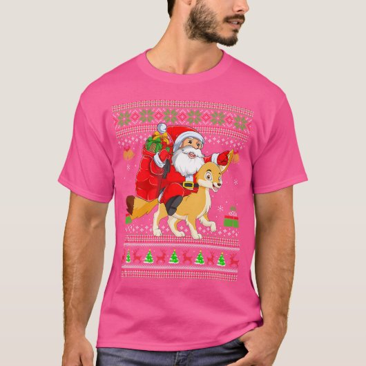 Ugly Xmas Funny Santa Claus Riding Fennec Fox Chri T-shirt (Voorkant)