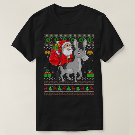 Ugly Xmas Funny Santa Claus Riding Mule Kerstmis T-shirt (Design voorkant)