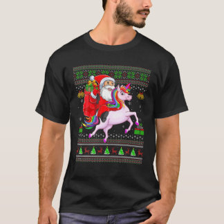 Ugly Xmas Funny Santa Claus Riding Unicorn Christm T-shirt