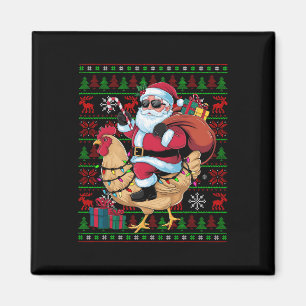 Ugly Xmas Lights Funny Santa Riding Chicken Bird C Magneet