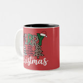 Ugly Xmas Merry and Bright Christmas Tree Santa  Tweekleurige Koffiemok (Voorkant links)