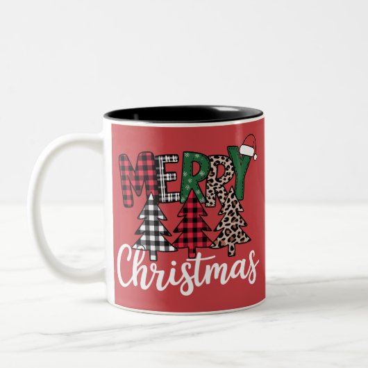 Ugly Xmas Merry and Bright Christmas Tree Santa  Tweekleurige Koffiemok (Links)