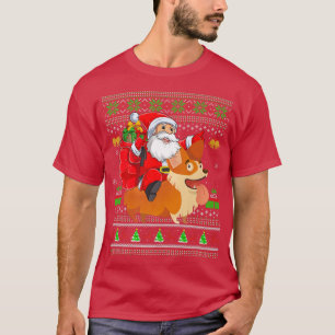 Ugly Xmas Santa Riding Cardigan Welsh Corgi Dog T-shirt