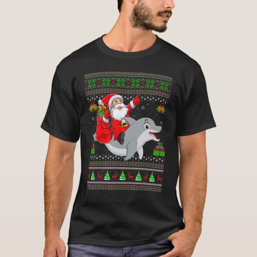 Ugly Xmas Santa Riding Dolphin Fish Christmas T-shirt (Voorkant)